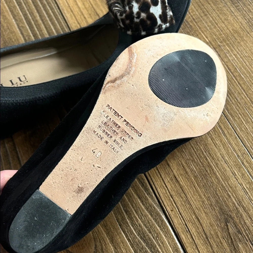 Anyi Lu Black Wedges with Leopard Accent